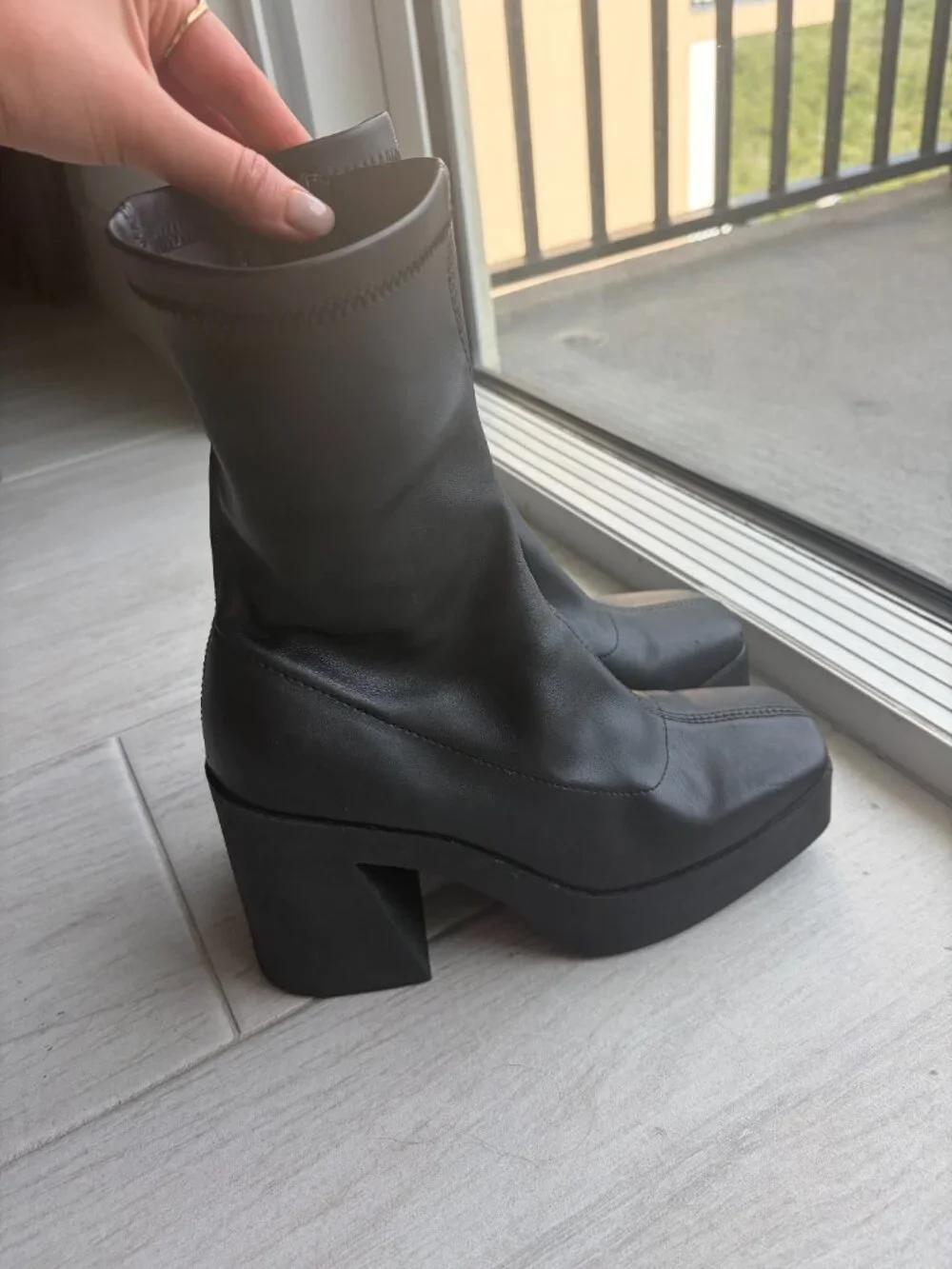 Public Desire Be mine high heeled sock boots in black stretch